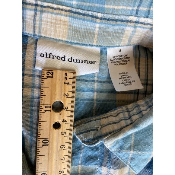 Alfred Dunner Women Shirt Medium Blue Plaid Long Sleeve ButtonUp Preppy Academia - Picture 3 of 8